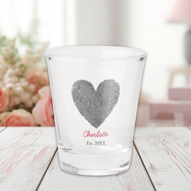 Vaso De Chupito Minimalist Heart Fingerprint Personalized Name  (Subido por el creador)