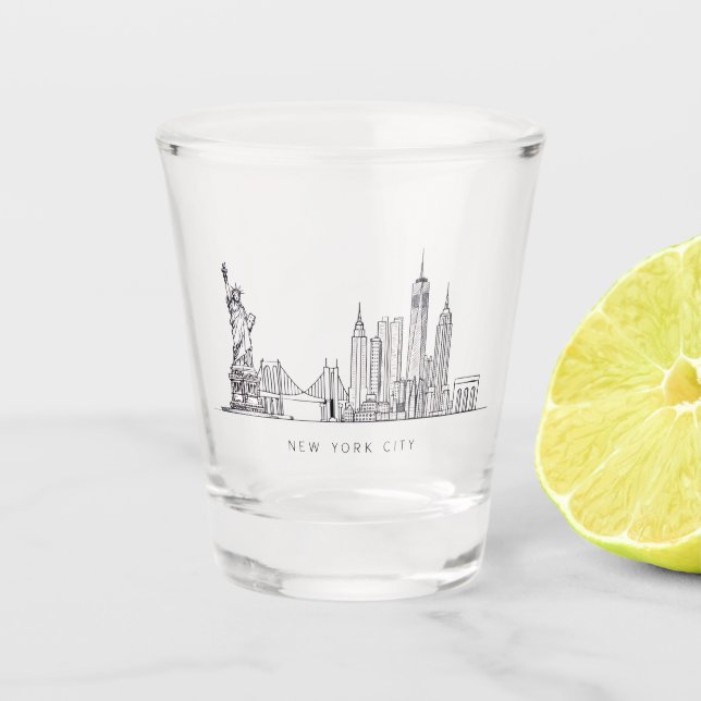 Vaso De Chupito Minimalist New York City Skyline Line Art (Anverso)