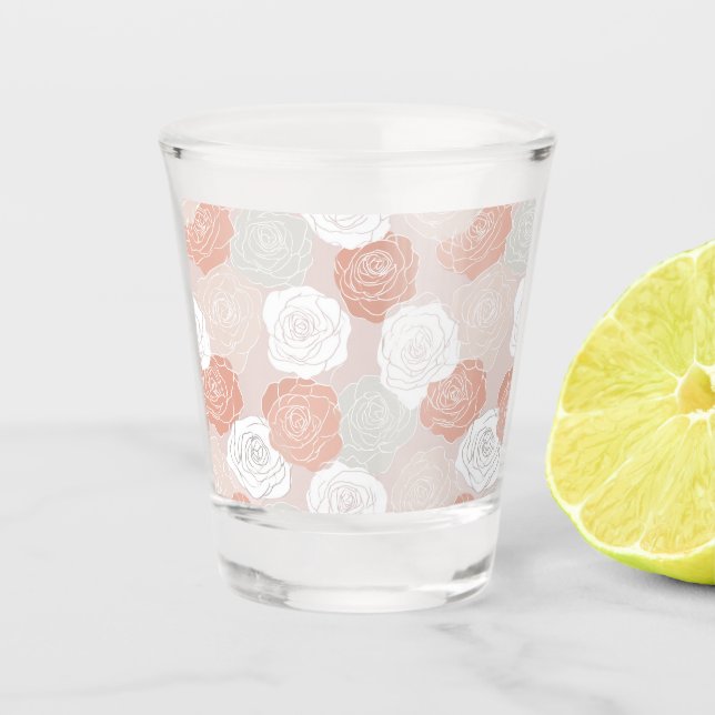 Vaso De Chupito Minimalist Pastel Rose White Floral Pattern (Anverso)