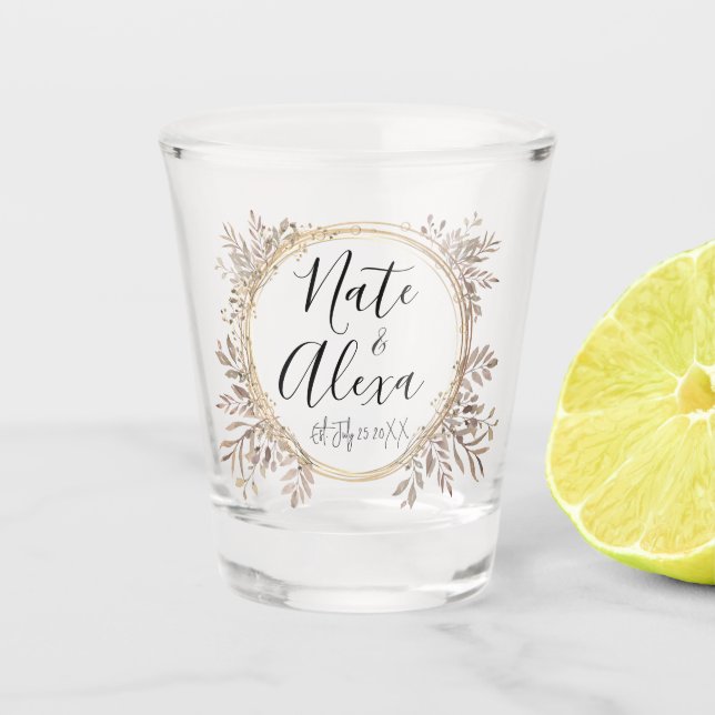 Vaso De Chupito Moda Boda floral moderno personalizado (Anverso)