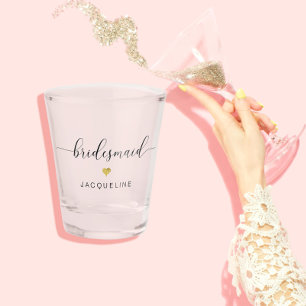 Vaso De Chupito Moda moderna Script Bridesmaid Gold Heart Name
