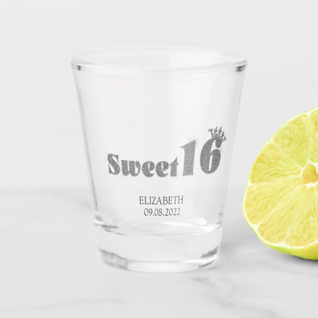 Vaso De Chupito Moda Purpurina Plata Tiara Sweet 16 (Anverso)