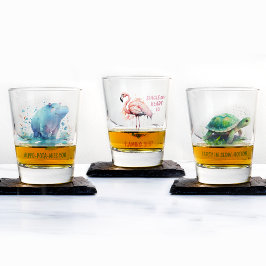 Vaso De Chupito Moda Regalo Acuarela Flamingo rosa- Vidrio calient