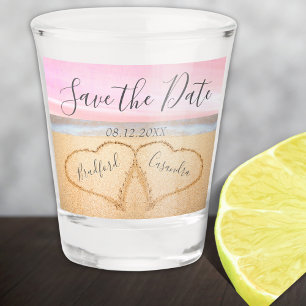 Vaso De Chupito Moda Rubor Pink Beach Parejas de Arena Corazón