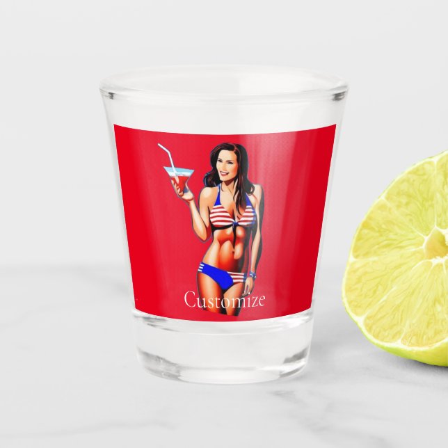 Vaso De Chupito Modelo de fitness bikini patriótico Thunder_Cove (Anverso)