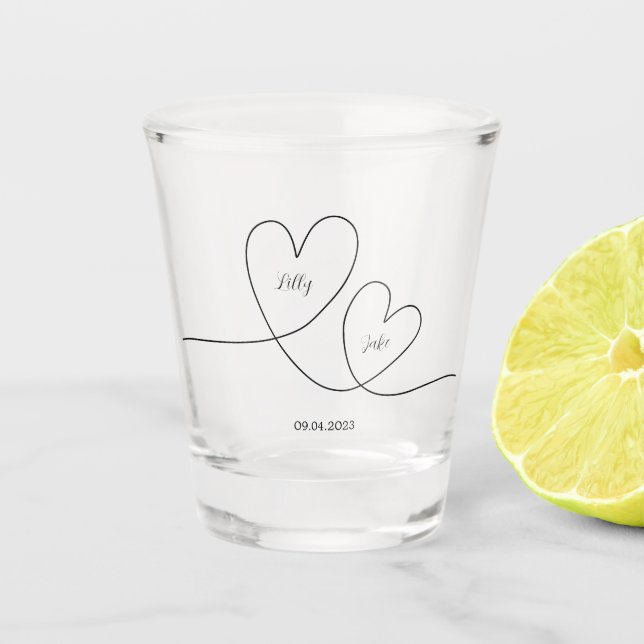 Vaso De Chupito Modern Black Heart Calligraphy Script Boda (Anverso)