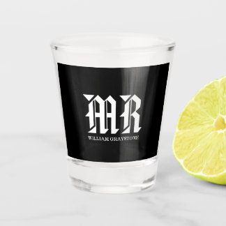 Vaso De Chupito Modern Black & White Name Monograma Iniciales MR