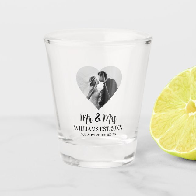 Vaso De Chupito Modern Mr. & Mrs. Newlyw Photo Custom Wedding (Anverso)