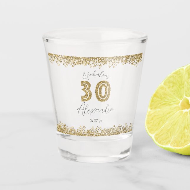 Vaso De Chupito Moderno 30 y Fabuloso Gitter de oro personalizado (Anverso)