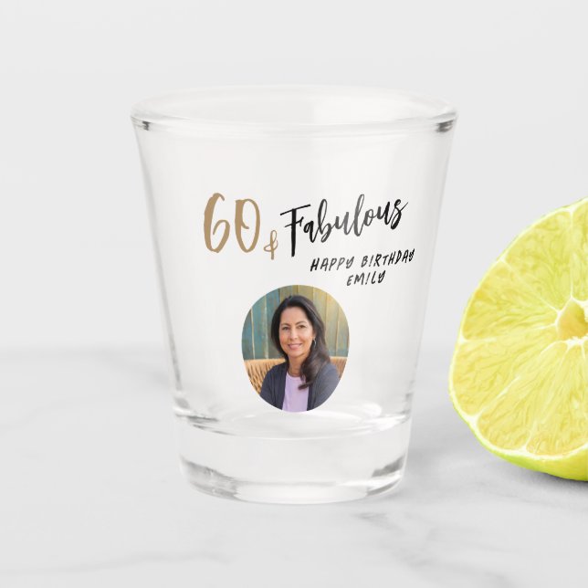 Vaso De Chupito Moderno 60 y fabuloso foto 60 cumpleaños (Anverso)