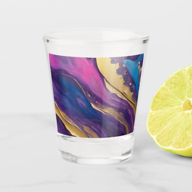 Vaso De Chupito Moderno Abstract Flow Art- Blue Pink Gold- (Anverso)