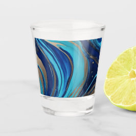 Vaso De Chupito Moderno Resumen Flujo de arte - Azul y Oro-