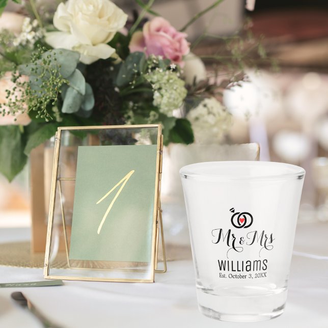 Vaso De Chupito Moderno Sr. Mrs. Name Date & Rings Design, Boda (Subido por el creador)