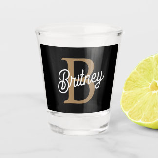 Vaso De Chupito Moderno y elegante nombre de monograma Black Gold