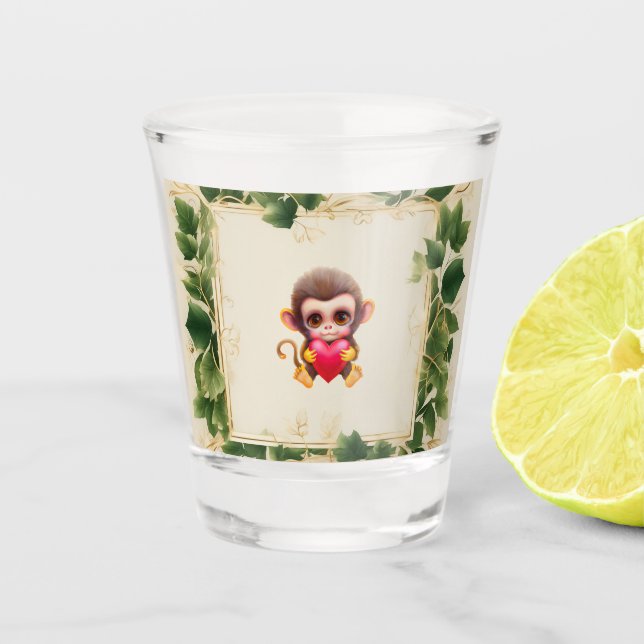 Vaso De Chupito Mono de San Valentín de la Selva Adorable (Anverso)