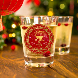 Vaso De Chupito Mono del Zodiaco Chino Rojo/Oro ID542