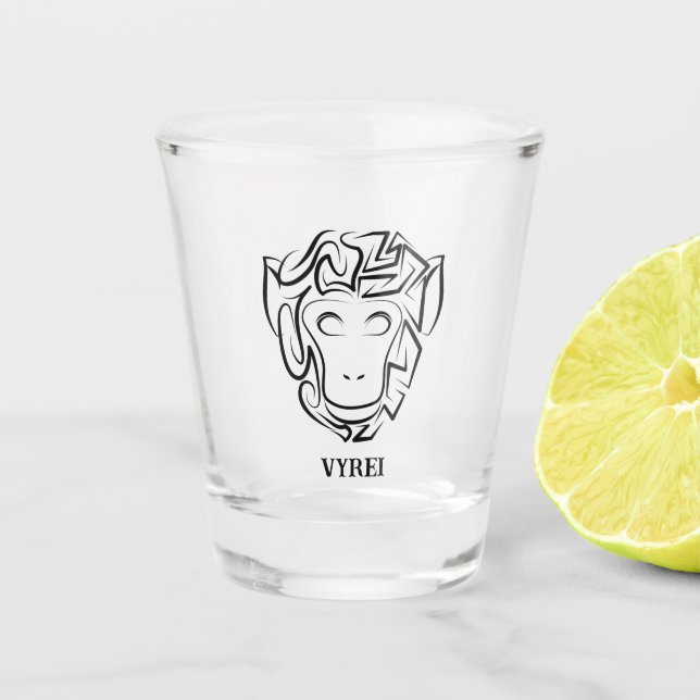 Vaso De Chupito Mono tribal blanco y negro (Anverso)