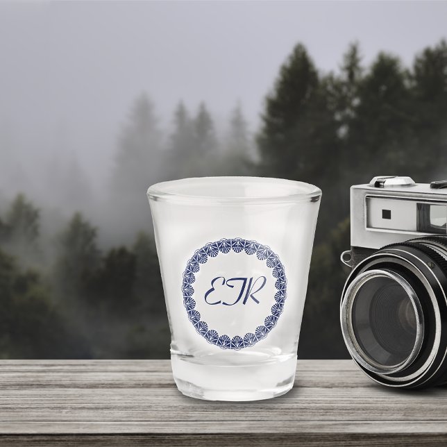 Vaso De Chupito Monograma azul Art Nouveau (Subido por el creador)