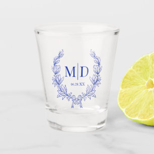 Vaso De Chupito Monograma azul victoriano Boda Escudo Personalizad