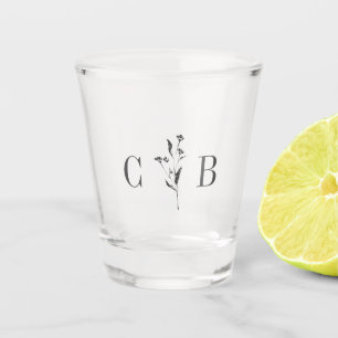 Vaso De Chupito Monograma blanco simple Boda inicial