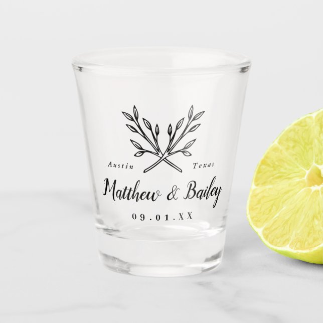 Vaso De Chupito Monograma Boda de ramas rusas (Anverso)