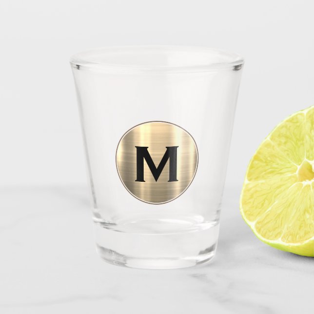 Vaso De Chupito Monograma clásico de oro metálico cepillado modern (Anverso)