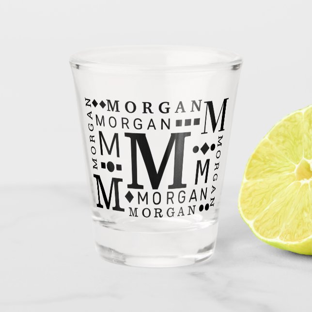 Vaso De Chupito Monograma conjunto negro moderno personalizado (Anverso)