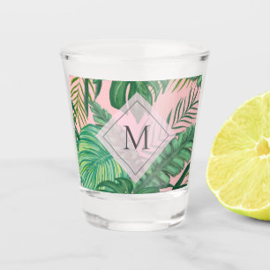 Vaso De Chupito Monograma de arte rosa de acuarela tropical botáni