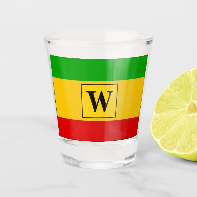 Vaso De Chupito Monograma de bandera rastafari jamaiquina (Anverso)