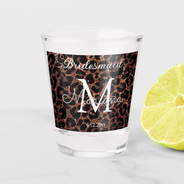 Vaso De Chupito monograma de dama de honor de leopardo de lujo mar (Anverso)