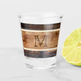 Vaso De Chupito Monograma de franja de tono de madera rústica