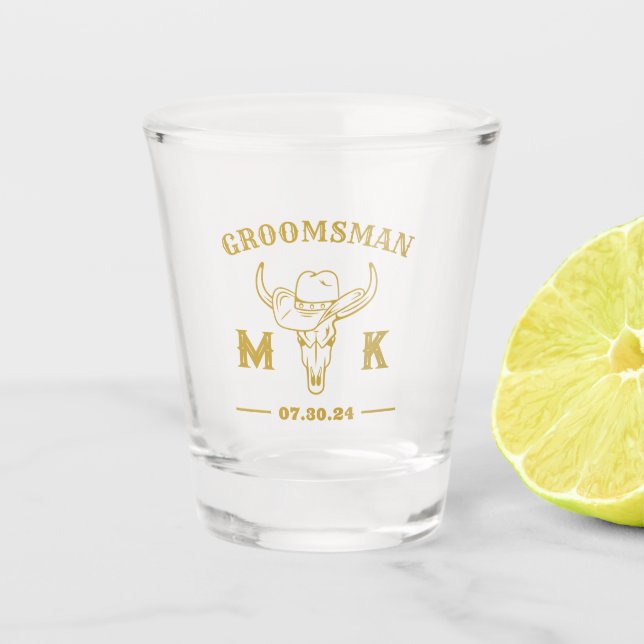 Vaso De Chupito Monograma de Groomsmen Personalizado de Cowboy Occ (Anverso)