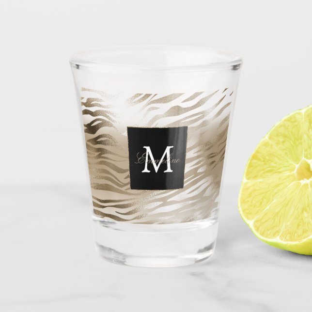 Vaso De Chupito Monograma de impresión de animales de cebra dorada (Anverso)
