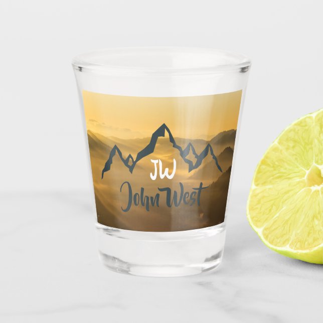 Vaso De Chupito Monograma de montañas personalizables de amanecer  (Anverso)