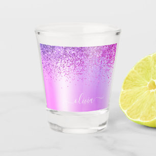 Vaso De Chupito Monograma de nombre metálico femenino con brillo p
