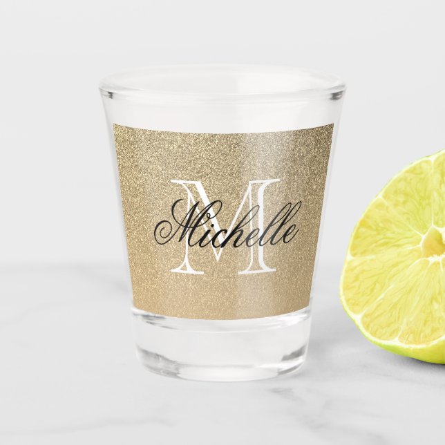Vaso De Chupito Monograma de oro del purpurina (Anverso)