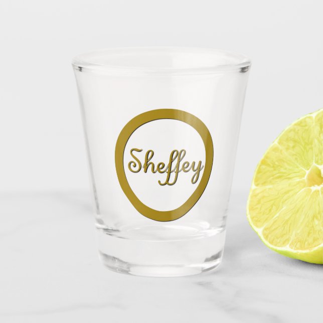 Vaso De Chupito Monograma de sheffey en oro (Anverso)