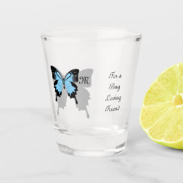 Vaso De Chupito Monograma de sombra de mariposa con respaldo azul