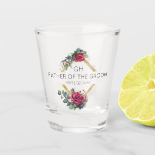 Vaso De Chupito Monograma del Boda de la Rosa Roja de Groom
