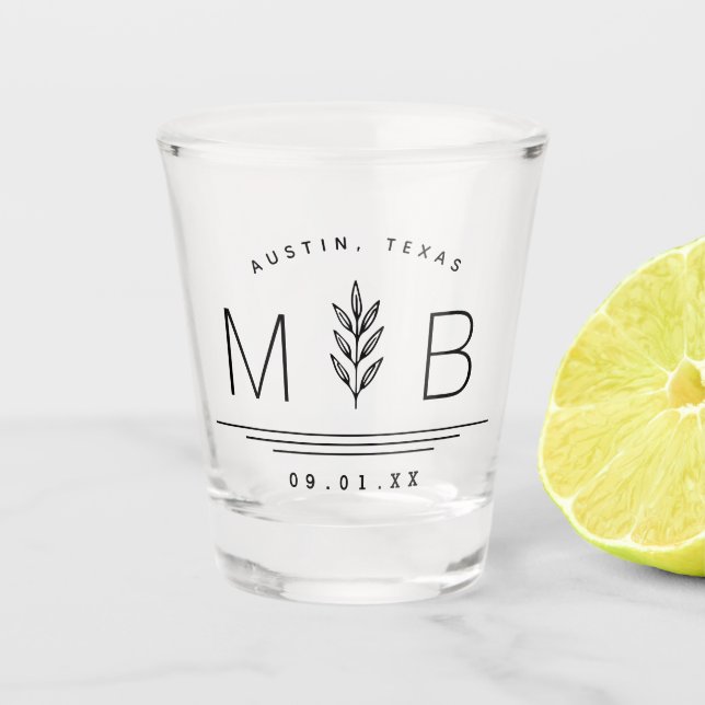 Vaso De Chupito Monograma del Boda del stem botánico (Anverso)