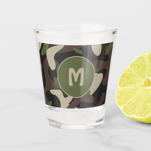Vaso De Chupito Monograma del patrón verde marrón del camuflaje mi (Anverso)