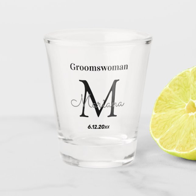 Vaso De Chupito monograma elegante y personalizado de groomswoman (Anverso)
