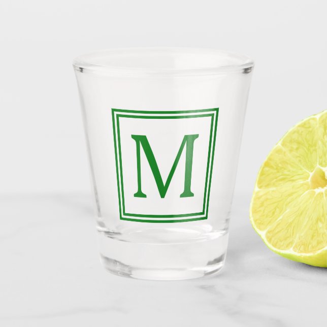 Vaso De Chupito Monograma enmarcado verde forestal (Anverso)