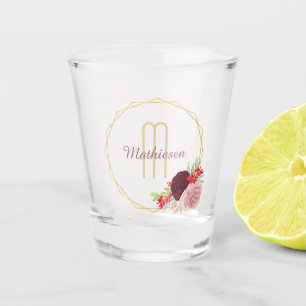Vaso De Chupito Monograma floral geométrico del marco del oro