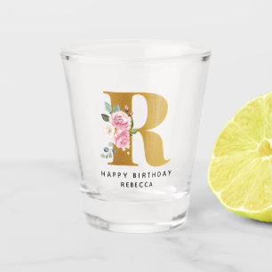 Vaso De Chupito Monograma Floral R Cumpleaños Nombre Personalizado