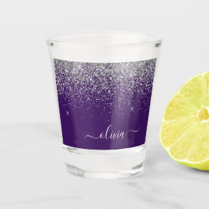Vaso De Chupito Monograma Glam Glitter Plateado Púrpura 
