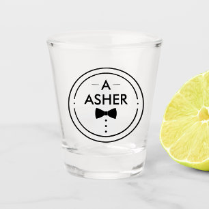 Vaso De Chupito Monograma Groomsmen blanco y negro Minimalista