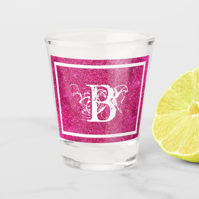 Vaso De Chupito Monograma Inicial Blanco Brillo Rosa Chic Cool (Anverso)