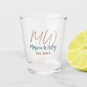 Vaso De Chupito Monograma marrón azul turquesa año est.simple mini