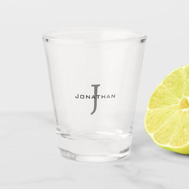 Vaso De Chupito Monograma Masculino Blanco y Negro + Nombre (Anverso)
